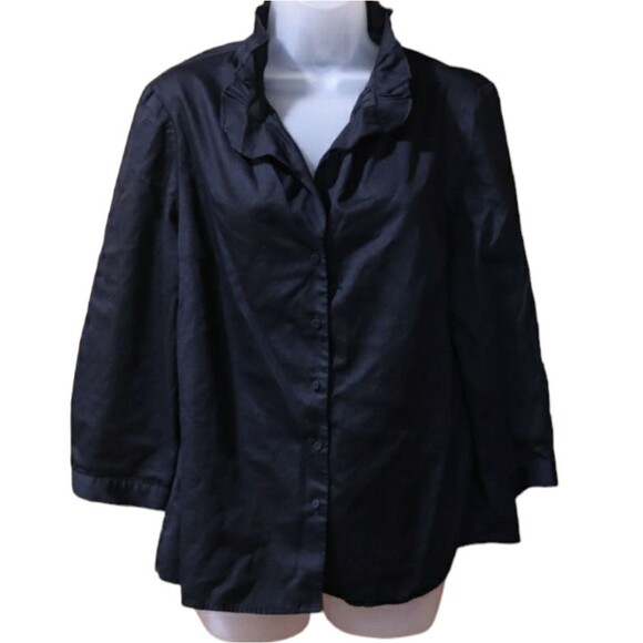 Talbots Black Ruffle Button Up Career Top 14 - Picture 1 of 9